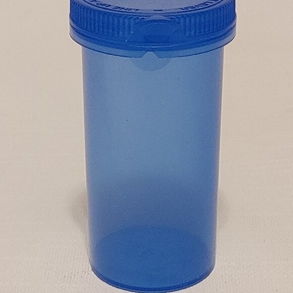 RETRO Pill Prescription Bottle Empty Plastic Cobalt With Snap Top Lid - Picture 5 of 6